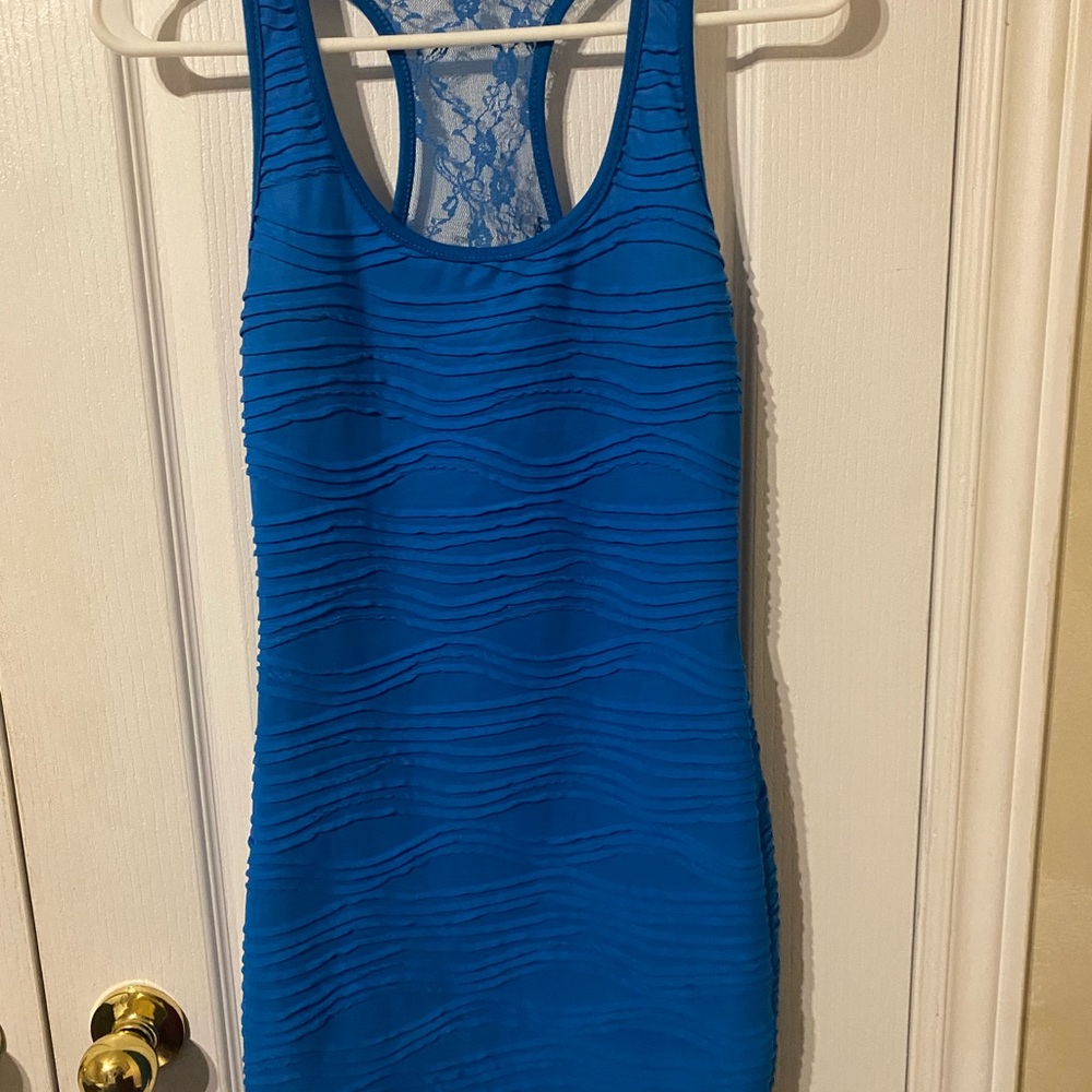 Blue Sleeveless Textured Dress